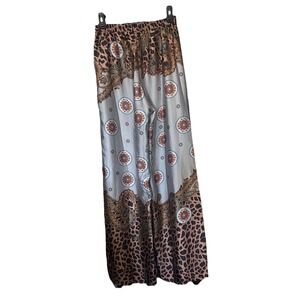 LuLus Island getaway Blue Multi Scarf Print Satin Wide Leg Pants Size Small-501
